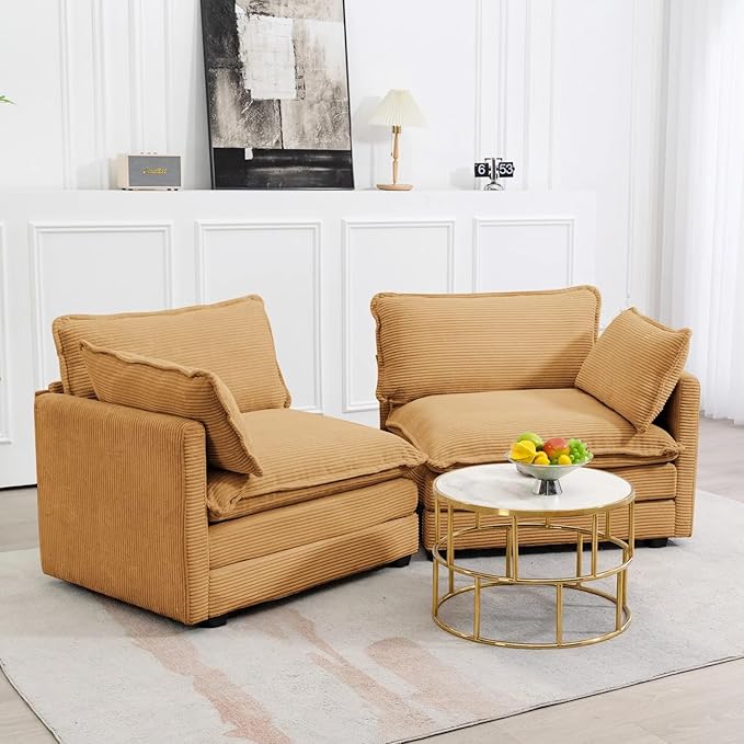 78 Loveseat Sofa for Living Room Modern 2 Seater Corduroy Sofa Couch for Bedroom OfficeYellow