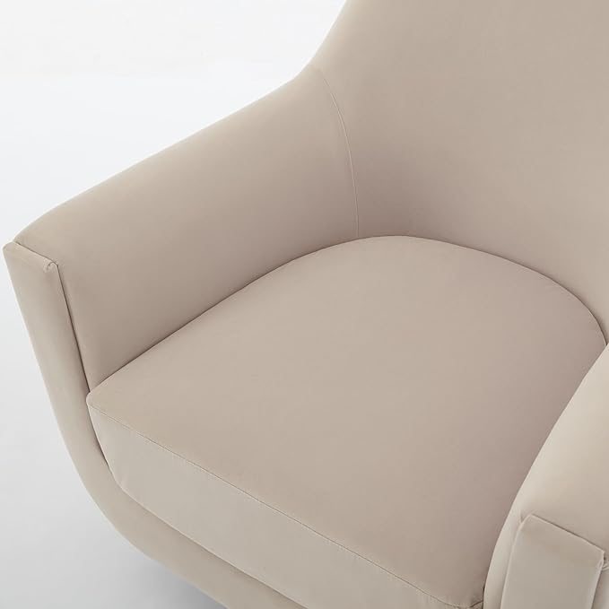 Swivel Chair Velvet Accent Chair Armchair Round Barrel Chair U-shaped Fully Assembled Chair for Living Room Bedroom (Beige)