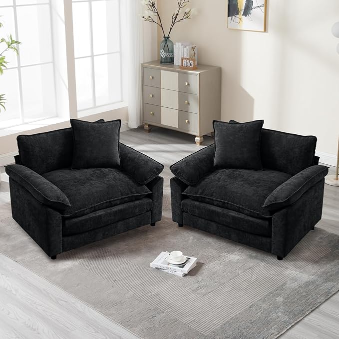 Chenilli Oversized Accent Chair Set of 2 Armchair Chair Comfy Single Sofa with Large Seat and Extra Wide Armrests UpholsteredReading Chairs for Bedroom Living Room
