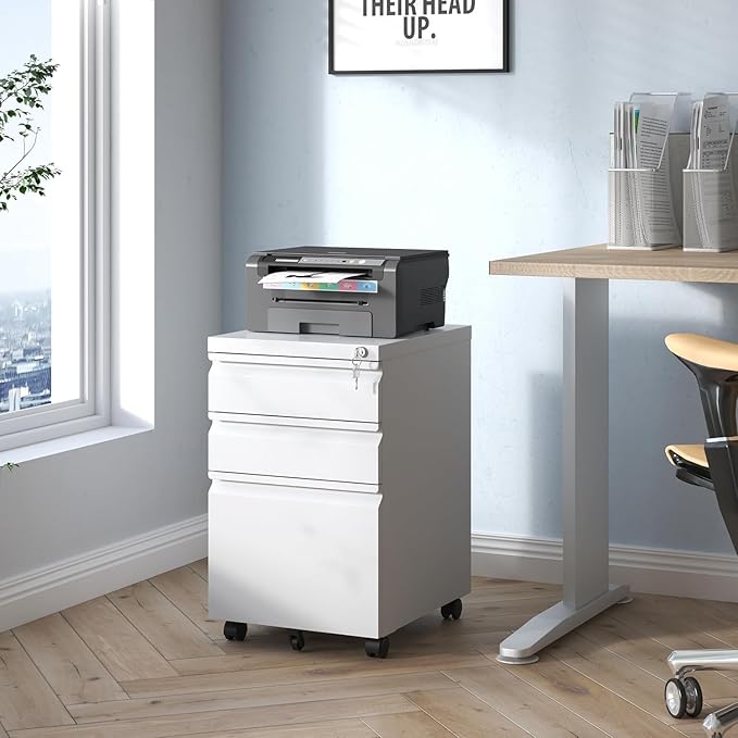 3 Drawer File Cabinet with 4 Wheels Capacity 120 Lb Locking File Cabinet- for A4 Letter-Head Legal-Size Folders - for Office&ampStudy White