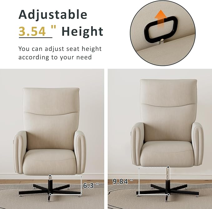 Power Swivel Recliner Chair Modern Electric with USB &amp Type-C Ports Upholstered Velvet Swivel Recliner Chair 360° Swivel for Office &amp Living Room Easy Assembly (Beige)