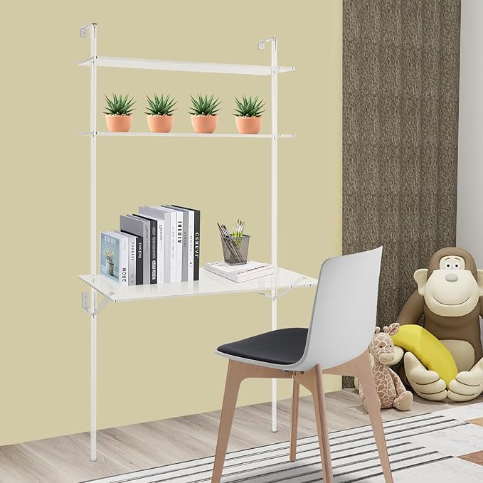 90x50x176cm Clear Acrylic Wall-Mount Ladder Desk - Stylish Space-Saving Design for Home or Office. Easy to Install Perfect for Computers and Work.