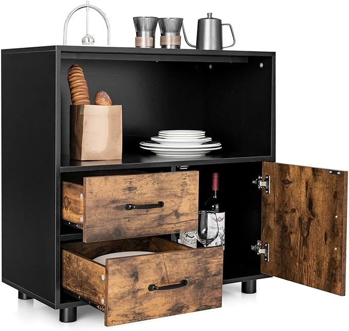 Office File Cabinet Kitchen Buffet Server Sideboard Multipurpose Storage Cabinet Ample Storage Space with Wide Countertop Spacious Shelf 2 Drawers 1 Door Cabinet Safe with Anti-Toppling Device