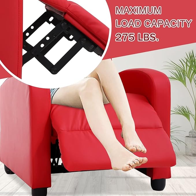 Living Room Reclining Chairs mesedoras para adultos Home Theater Massage Recliner Sofa with PU Leather Padded Seat Backrest Massaging Recliner Ergonomic Lounge for Home Living Room (Red)