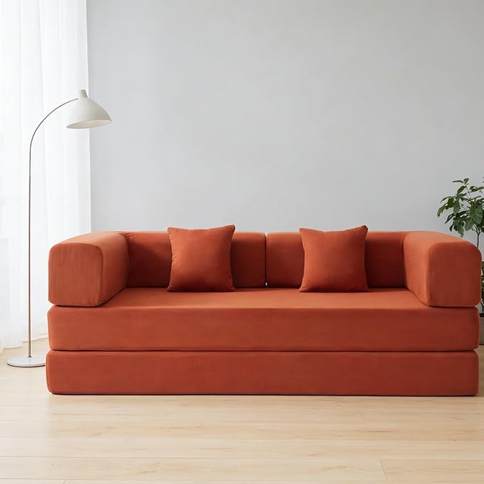 KEIKI Convertible Corduroy Sleeper Sofa Bed with Supportive Metal Frame Modern Floor Lounge Couch for Relaxing Reading Napping