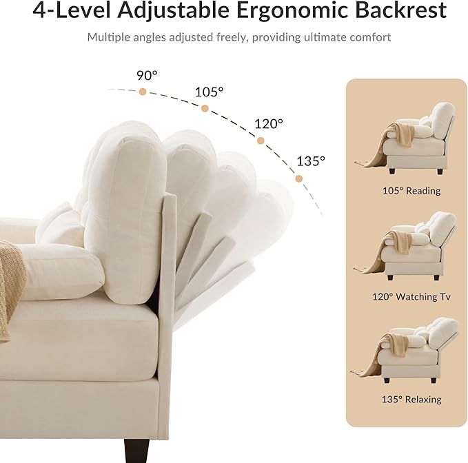 93'' Modular Sectional Sleeper Sofa with 1 OttomanDeep Seat Cloud Couch L Shaped Sofa camaConvertible Upholstered Comfy Chenille Sectional Sofa for Living RoomBedroom(Lvory)