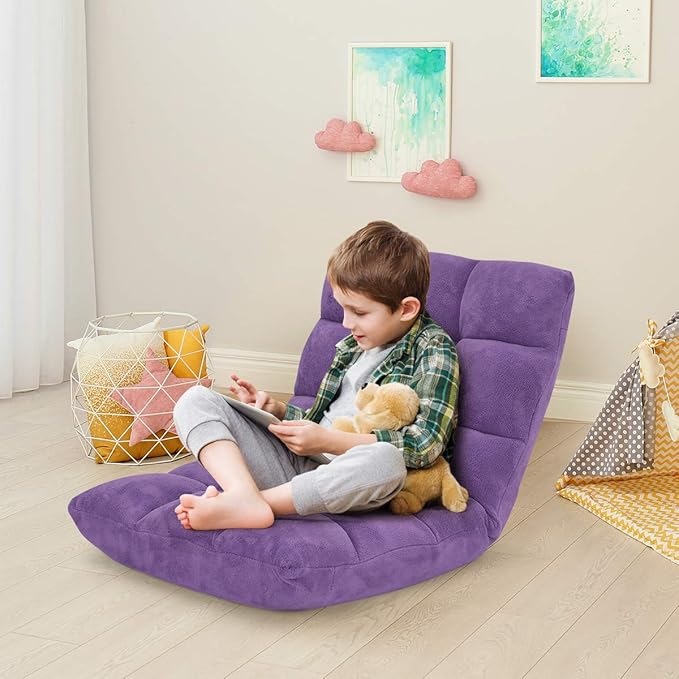 KOMFOTT 14-Position Adjustable Padded Gaming Sofa Chair with Back Support - Folding Lazy Lounge Meditation Reading Living Room and Video Gaming Chair in Purple