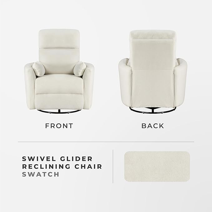 Lexicon Modern Swivel Glider Recliner Chair - Quiet 360 Swivel Chair Durable Microfiber Upholstered 2 Pillows Manual Reclining for Living Room Small Spaces Nursery Apartment Bedroom Beige