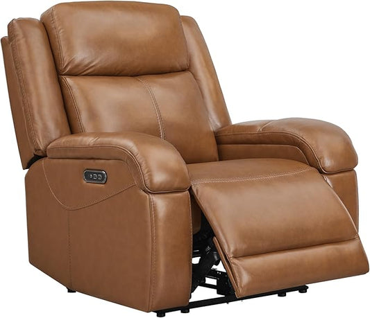 Watson &amp Whitely Genuine Leather Power Recliner Chairs for Adults Wall Hugger RV Recliner with Power Headrest &amp Charging Ports Electric Recliner Sofa Chair for Living Room Saddle Brown