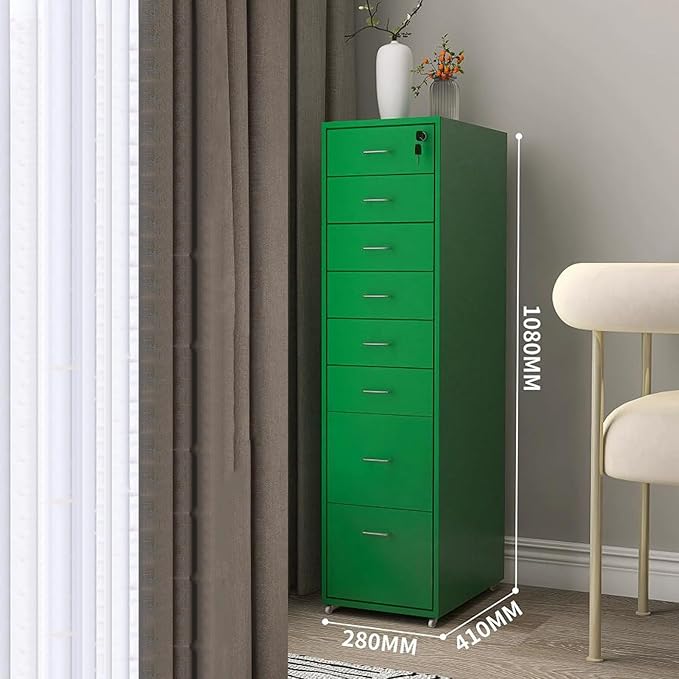 Locking File Cabinet Eight Drawer Cabinet Office Locking Storage Cabinet Iron Data Cabinet File Cabinet (Color : Green)