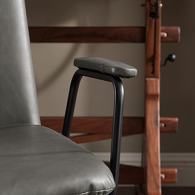 Art Leon Mid Century Modern Chair Oak Legs Swivel Accent Chair No Wheels Faux Leather Armchair for Small Spaces Home Office Living Room Bedroom Gray