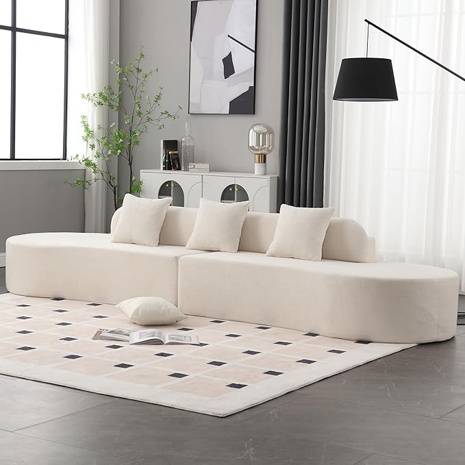 Oversized Boneless Symmetrical Cloud Couch Modular Sectional Sofa Couch for Living Room 130.5 Curved Floor Foam Cloud Sectional Sofa with 3 Toss Pillows