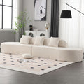 130'' Curved Modular Sectional Long Sofa Modern Cloud Boneless Deep Seat Couch Plush Terry Cloth Compressed Upholstered Lounge Sofa for Living Room No Assembly Required Beige 3 Pillows