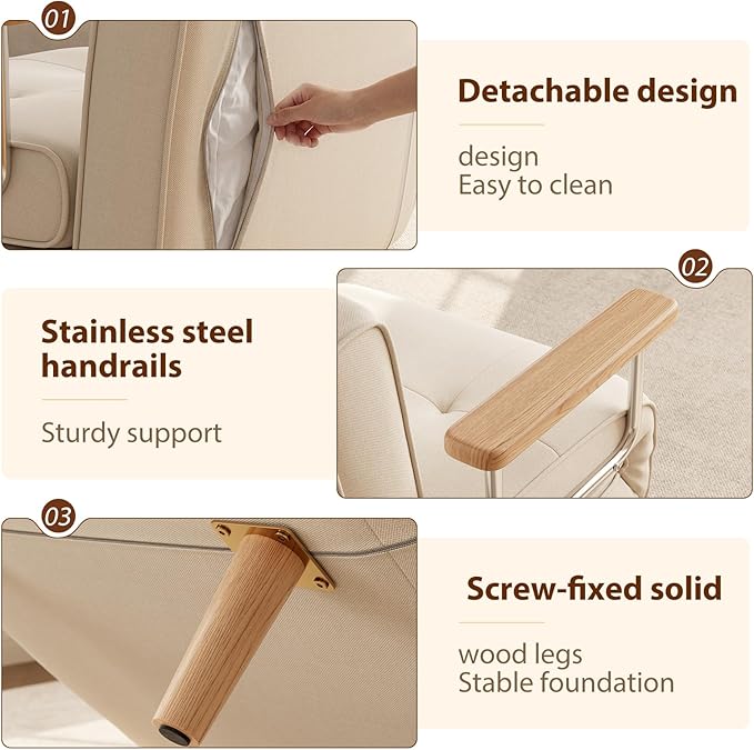 Folding Chair Bed convertible chair to bed3-in-1 Convertible Sleeper Chair Bed Futon Chair with 6-Level Adjustable Backrest for Guest Room Apartment Dormitory Home Office Cream Beige