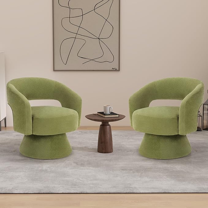 Bonzy Home Swivel Barrel Chair Velvet Accent Armchair 360 Degree Swivel Club Chair for Living Room Bedroom Reception Room 2 Pack Green