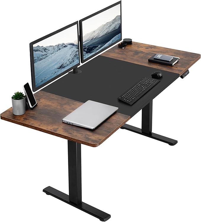 VIVO Electric 71 x 30 in Rustic Standing Desk Memory Height Adjustment 1B Series Holds 220 lbs Black and Vintage Brown Top Black Frame DESK-KIT-1B7BN