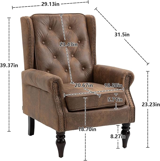 Coffee Microsuede Accent Chair Mid-Century Modern Living Room Chairs with Wingback Comfy Upholstered High Back Single Sofa Bedroom Reading Armchair with Solid Wood LegsEasy Assemble (Coffee)