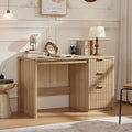 LEYAOYAO Office Desk 48 with 3 Drawers Storage File Cabinet Wood Fluted Desk for Computer Office Bedroom Home Furniture Natural