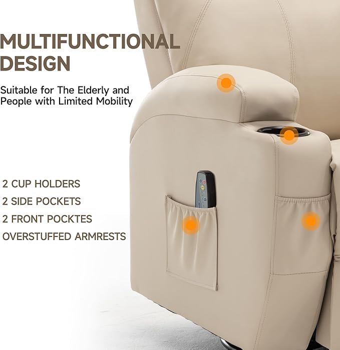 Recliner Chair Rocking Chair with Massage and Heat 360° Swivel Recliner Chairs for Adults Rocker Manual Recliner with Remote Control and Cup Holder for Living Room Bedroom Nursery