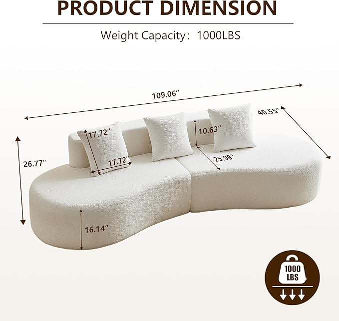 109 Modern Curved Sofa Raindrop Velvet Fabric 5 Seater Curved Shaped Sectional Couch for Living Room Bedroom Office No Assembly