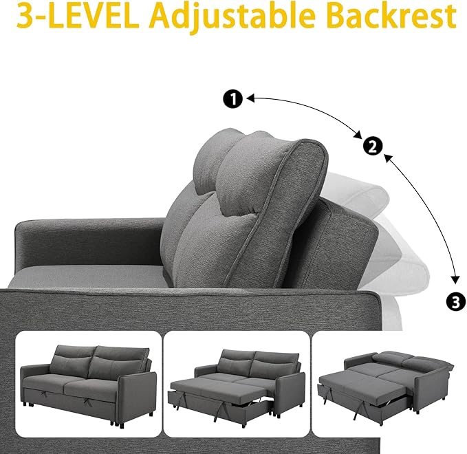 THSUPER 75‘’ Queen Size Sofa Bed Loveseat Sleeper Sofa with Pull Out Bed Converttible Small Sleeper Couch Bed for Living Room/RV/Apartment (Grey)