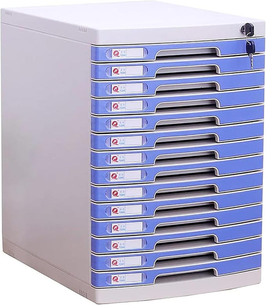 File Cabinet Desktop Organiser with Lock 14 Drawer File Organiser Data Cabinet (Color : Blue Size : 11.61x15.51x16.92inch)