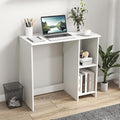 Tangkula Small White Desk with Shelves Compact Desk for Small Space Study Writing Table with 2 Tier Shelves Modern Simple Style Laptop PC Table White