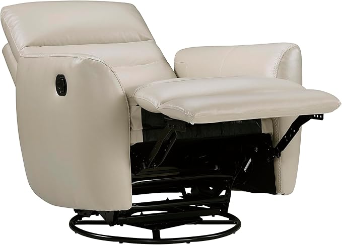Lexicon 360 Degree Swivel Glider Reclining Chair Manual Tab Pull Recliner Leather Match Swivel Glider Recliner with Plush Foam Sturdy Frame for Living Room/Office/Bedroom Taupe
