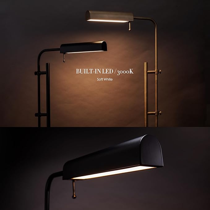 O'Bright Cedric Adjustable Pharmacy Floor Lamp - Industrial Design for Reading Crafting Work - 10W LED Height 45-61 inches - Ideal for Living Room Bedside Office - Black