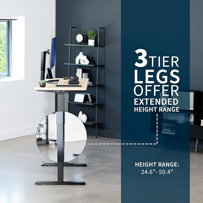 VIVO Electric 60 x 24 in Dual Motor Sit Stand Desk Memory Height Adjustment 2B Series Light Wood Top Black Frame DESK-KIT-2B6C