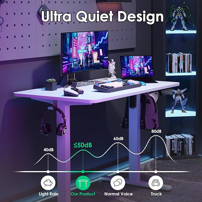 Soohow Electric Standing Desk 40 * 24 Inches Adjustable Computer Gaming Desk Stand up Office Desk for Home Office Bedroom Splice Board White and White