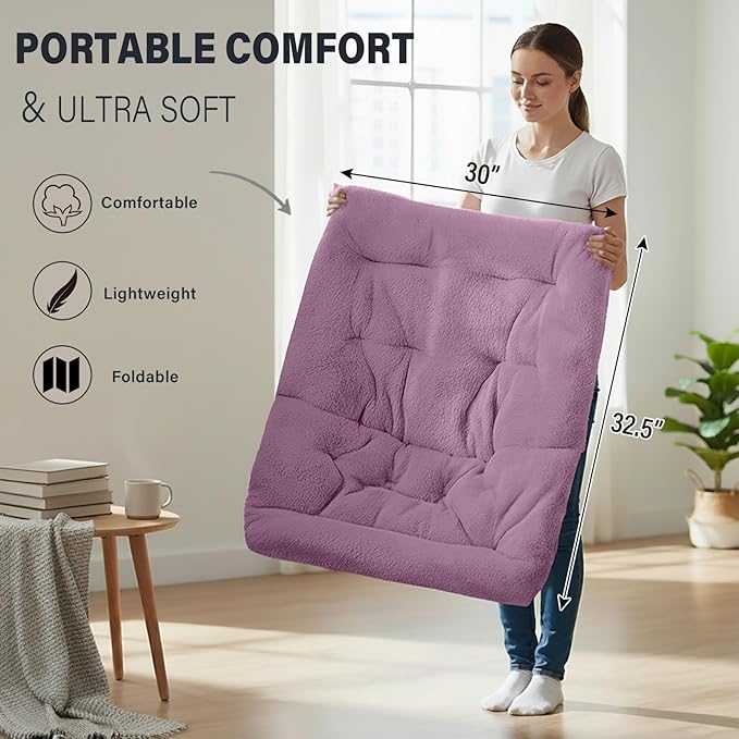 Tiita Comfy Folded Chair Soft Faux Fur Oversized Folding Accent Chair Lazy Chair for Teens Adults Metal Frame Moon Chair for Bedroom Living Room Dorm Rooms