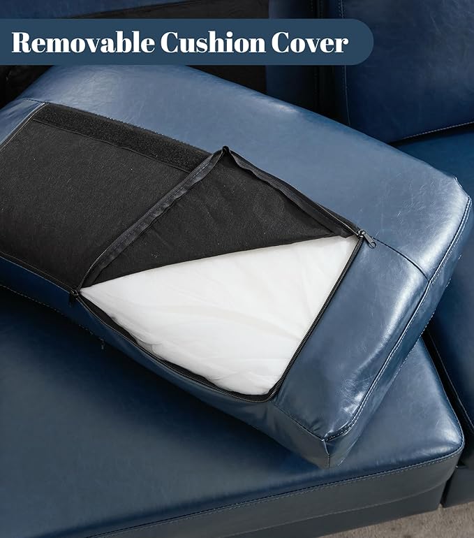 Kingfun 65 Loveseat Sofa with 2 Chair Faux Leather Love Seat Couch Mid Century Modern Couch with Solid Wooden Frame for Living Room &amp Bedroom in Small Spaces Navy Blue