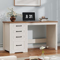 Vabches Farmhouse 49” Executive Desk with File Drawer 4 Drawers Reversible Computer Desk with Storage Rustic Home Writing Workstation for Home Office.White Brown