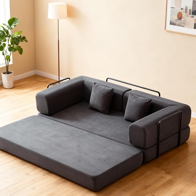 KEIKI Convertible Corduroy Sleeper Sofa Bed with Multi Position Backrest Floor Folding Mattress Sofa for Small Space Living Area Studio