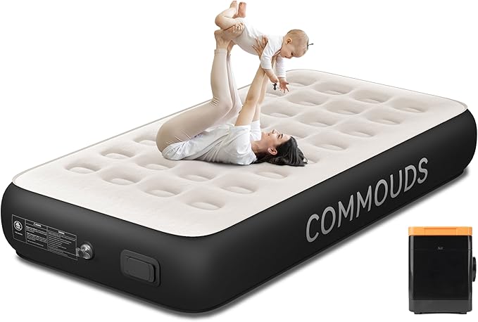 COMMOUDS Twin Air Mattress with Built-in Battery Powered Removable Pump 13 High Inflatable Mattress Portable Blow up Mattress Air Bed for Camping Home and Guest