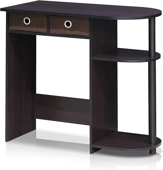 Furinno GO GREEN Desk 31.5 Wide Gaming Desk with 2 Side Shelves and Storage Bins Computer Desk Office Desk for Home Office Study Room Dorm Bedroom Dark Walnut