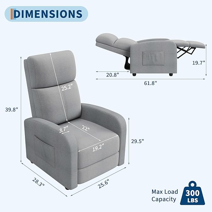 Garvee Recliner Chair for Adults Set of 2 PU Leather Lazy Recliner Ergonomic Adjustable Single Sofa Enhanced with Side Pocket Tall Back Wide Arms &amp Padded Seat Home Theater Seating for Living R