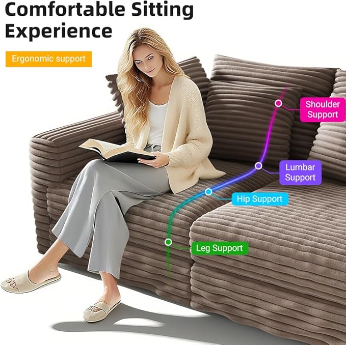 Cloud U Shaped Couch Modular Sectional Sofa 4 Seater Corduroy Cloud Sofa Couch with Ottoman 102.4'' Oversized Chaise Lounge Sleeper Sofas Deep Seat Sectional Couches for Living Room Camel
