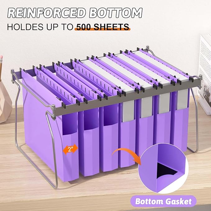 Plastic Extra Capacity Hanging File Folder Letter Size12 Pack Reinforced Purple Hanging Folders ExpandableHeavy Duty Folders 2 Inch ExpansionHanging File Organizer Designed for Bulky Files