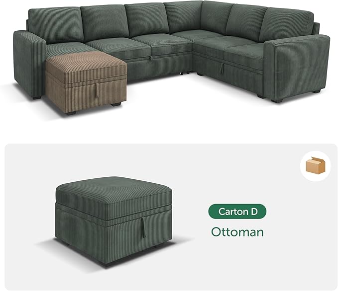 HONBAY Square Ottoman Module for Modular Sectional Sleeper Sofa Storage Ottoman Footrest and Seat Cube Velvet Green