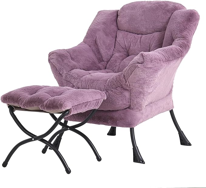 Tiita Lazy Chair with Ottoman Purple Modern Large Accent Chair Comfy Leisure Sofa Armchair with Ottoman Reading Chair with Footrest for Bedroom Living Room Dorm Rooms Plush Purple