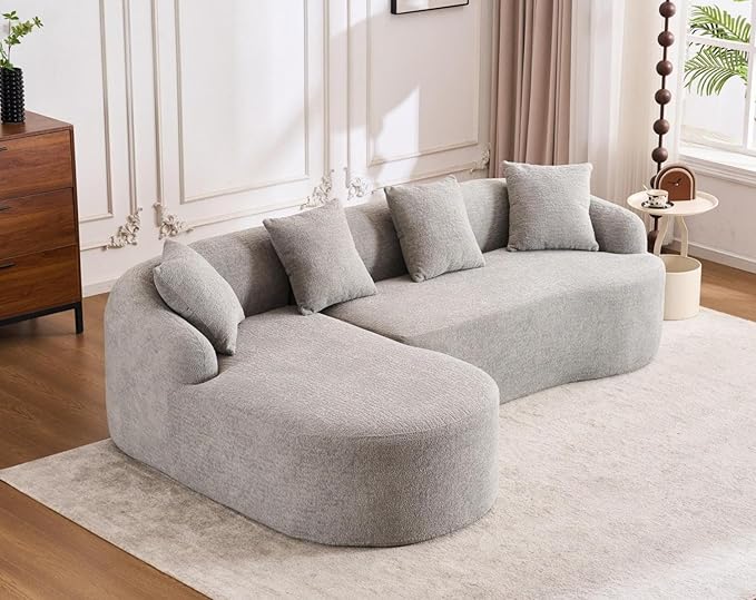 KEIKI L-Shaped Chenille Modular Sectional Couches with Chaise Lounge &amp 4 Pillows 3 Seater Oversized Upholstered Luxury Plush Cloud Sofa for Living Room Apartment Full Sponge Compression
