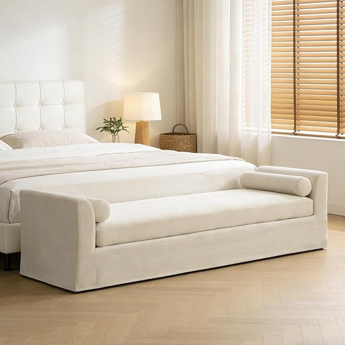 Chifee &amp Vingol 88.6 W Oversized Chaise Lounge Upholstered Bedroom Benches Extra-Long Indoor Bench Entryway Bench with Removable Pillows for Living Room HallwayBeige