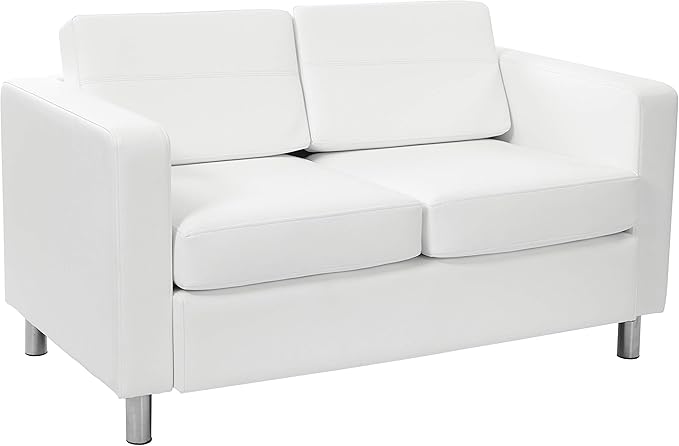 Office Star Pacific Loveseat with Padded Box Spring Seats and Silver Finish Legs Dillon Snow Faux Leather