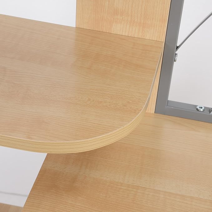 Modern Computer Desk with 4 Tier Bookshelf Home Office Writing Table Workstation with Tower Storage Shelves Keyboard Tray Lockable Drawers Natural