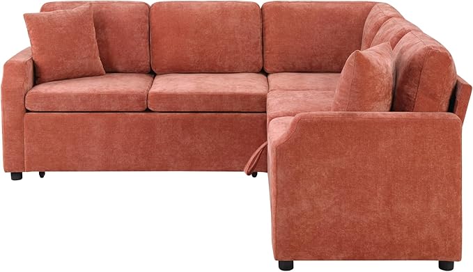 81.9 Sectional Sofa Bed L-Shaped Sectional with a Hidden Storage Compartment Versatile Pull-Out Sofa Bed with Cozy Throw Pillows for Living Room Apartments Offices (Orange-04e)