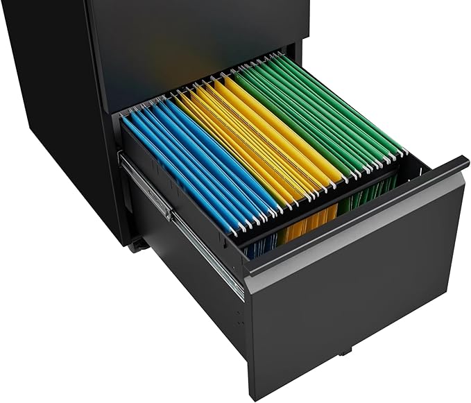 Mobile File Cabinet with Lock Office Storage Solution for Legal &amp Letter Size Documents Metal Filing Cabinet with Printer Stand Pre-Assembled Except Casters (Black 2 Drawers)