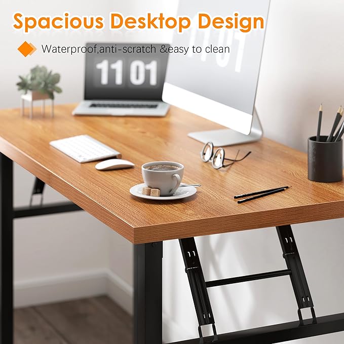 Need Office Computer Desk - 54.3L Sturdy and Heavy Duty Folding Laptop TableWriting Table/Home Office Desk/Sewing TableNo Assembly Required (Teak&ampBlack) AC5BB138