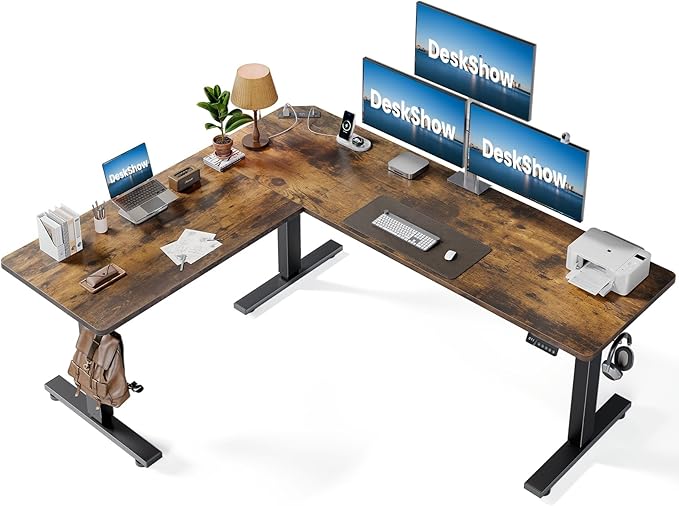 L-Shaped Standing Desk - 75 x 63 Inch Adjustable Corner Standing Desk with Charging Station - L Shape Sit Stand Table with Memory Controller Splice Board for Home Office